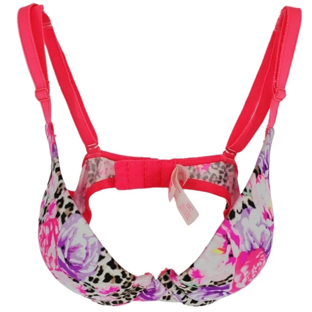 PINK Victoria's Secret Bra Wear Everywhere Push-up Pigeonnant Plunge Floral 32C - Picture 1 of 14